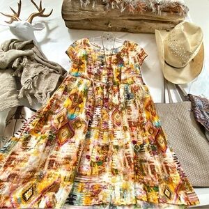 Multicolor AZTEC boho tunic/mini Dress w southwestern hippy vibe